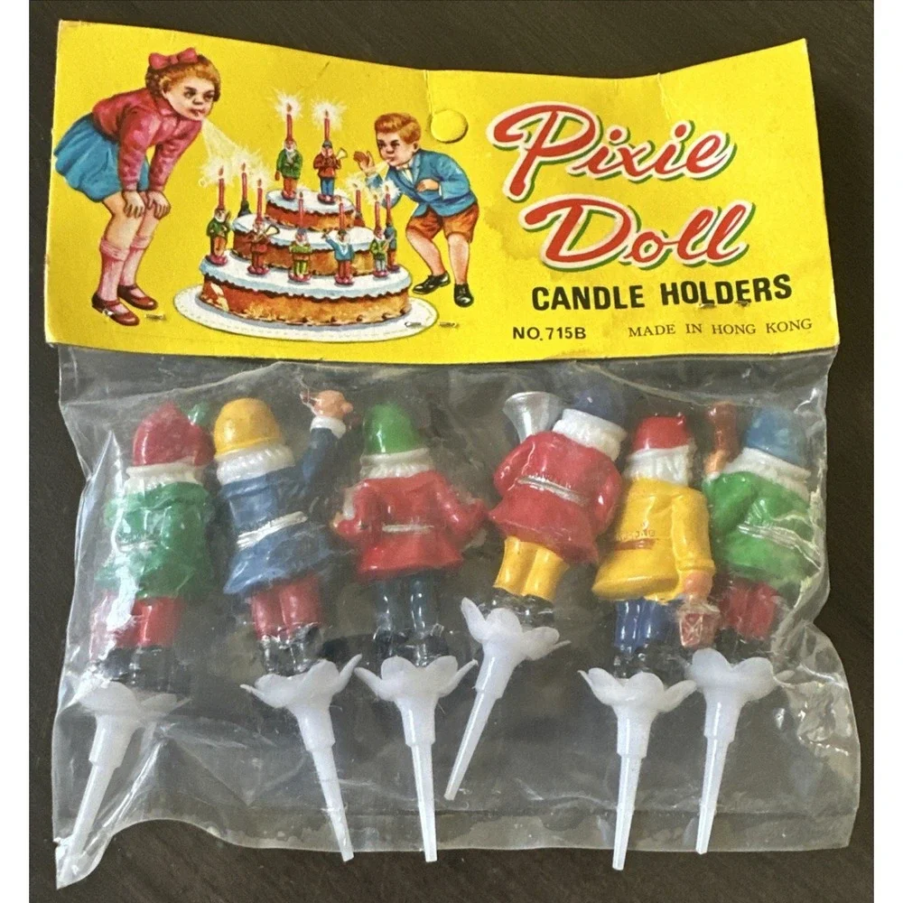 Vintage Pixie Doll Candle Holders 1950/60's Made In Hong Kong NO. 715B Set Of 6